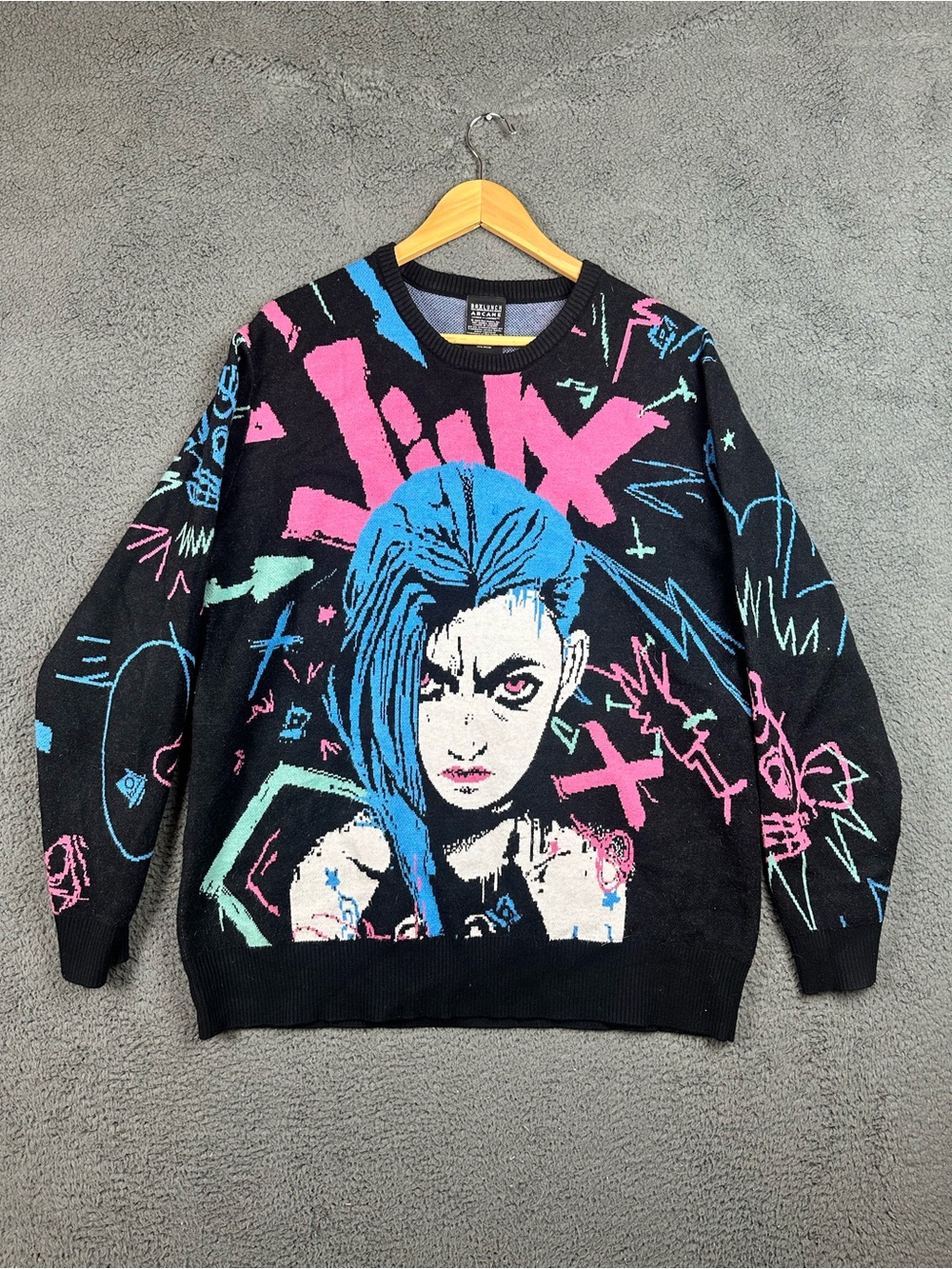 BoxLunch Arcane League of Legends Jinx Graffiti Knit Sweater Black XL 2025